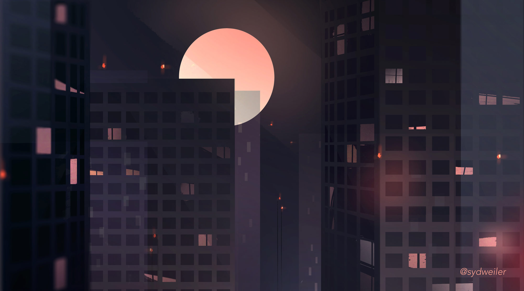 Illustration: moon over the city