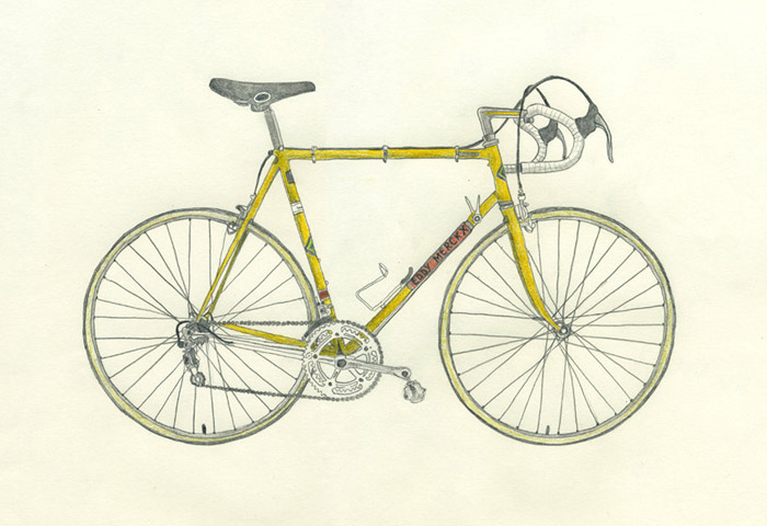 Pencil drawing of a vintage Eddy Merckx road bike